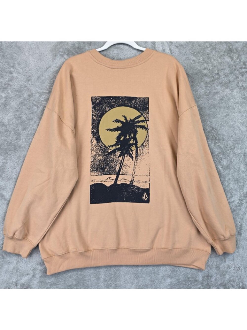 Volcom Ex Boyfriends Sweatshirt Womens XL Peach Palm Graphic Fleece Pullover - Picture 6 of 15